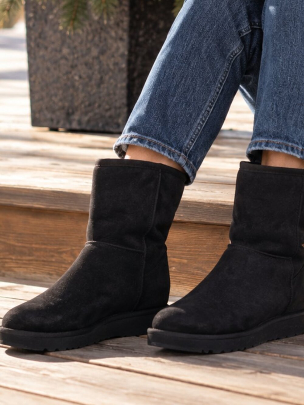 UGG Classic Mini Black Kristin Suede Wedge Boots Size 6 / EU 37
